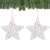 Set of 2 white glitter star Christmas ornaments hanging on a Christmas tree, Springos brand
