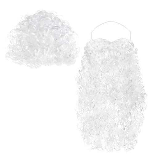 Springos Santa Claus beard and wig set, white curly beard and wig, costume accessory