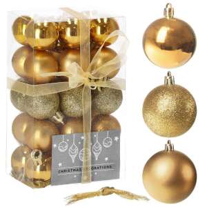 Springos 30-teiliges goldenes Weihnachtsbaumkugel-Set in Box mit einzelnen Ornamenten, Glitzer, matt, glänzend - Christbaumschmuck