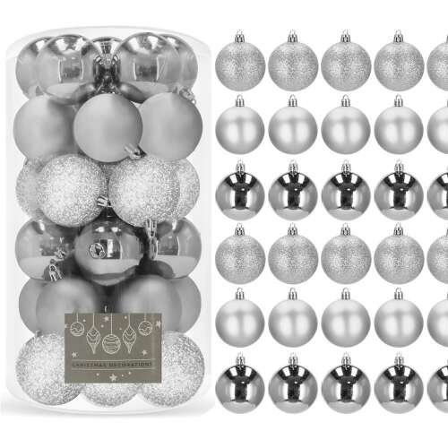 Set of 30 silver Christmas tree ornaments, 6 cm, Springos