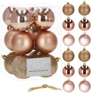 Springos Rose Gold Christmas Ornaments 6cm 12pcs Set, matte, glitter, shiny finish - Christmas tree ornament