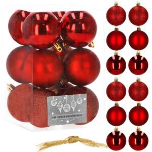 Springos karácsonyfa gömbök 6 cm 12 db - piros 63883736 