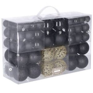 Set globuri de Craciun, 100 bucati, 3-6cm, negru auriu