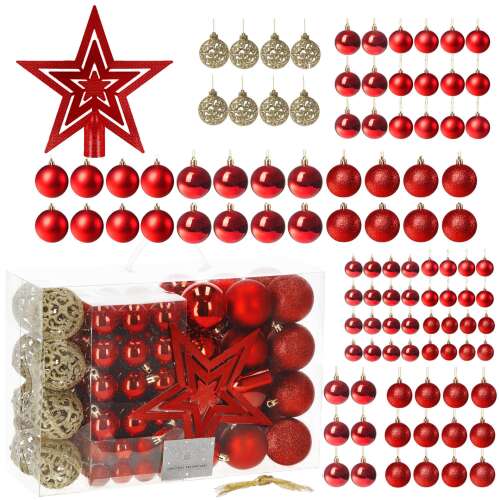 Springos set de ornamente pentru bradul de Crăciun -101 bucăți- roșu/auriu