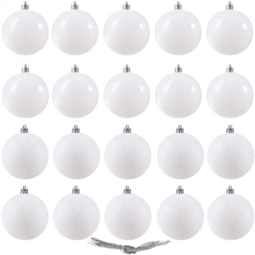 Set od 20 Springos Bijelih Božićnih Kuglica 6cm, Sjajni i Biserni Završetak