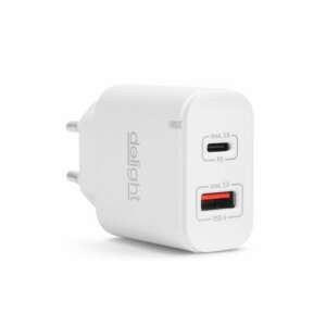 Delight 20W USB-C and USB-A fast charger, white - Network Adapter