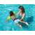Child wearing Bestway inflatable arm bands, green color, in a swimming pool