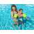 Child wearing Bestway inflatable arm bands, green color, in a swimming pool