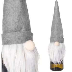 Springos Christmas bottle decoration - gnome, grey felt bottle cover - Christmas Decoration
