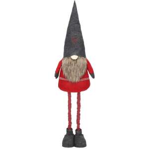 Springos karácsonyi törpe, piros és szürke, álló, hópehelyes sapkával, 160 cm magas - Szezonális dekoráció