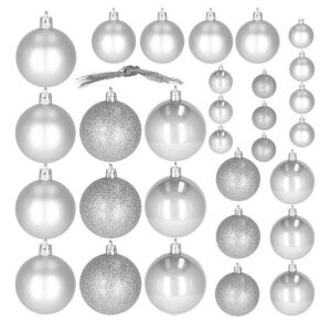 Springos 30-piece silver Christmas tree ornaments set, matte, shiny, and glitter finishes - Christmas tree ornament