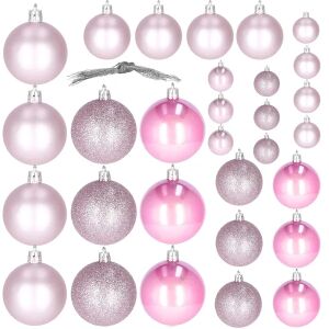Springos pink Christmas ornaments set, matte, glitter, and shiny finish - Springos