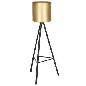 Suport pentru plante Springos cu ghiveci auriu, stand tripod negru - Springos