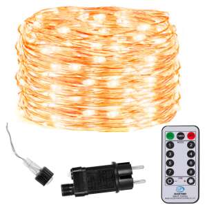 Springos 300 LED Christmas lights with remote and power adapter on white background - Christmas