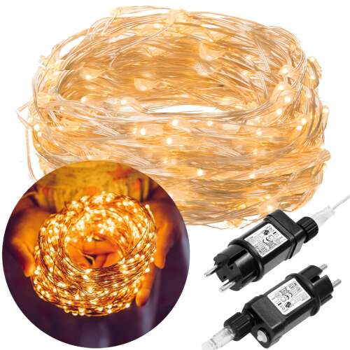 Springos 300 LED Meleg Fehér Karácsonyi Fényfüzér Adapterrel - Fényfüzér