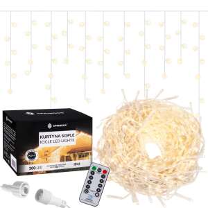 Springos icicle LED lights with remote control, 300 LED, warm white, 12m length - Springos String Light