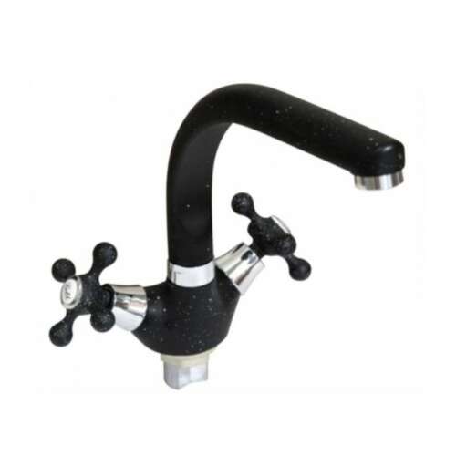 Fekete konyhai csaptelep két kereszt alakú gombbal