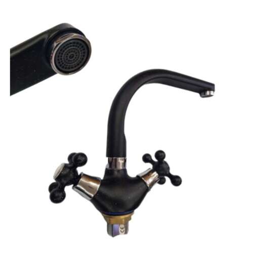 Fekete konyhai csaptelep kereszt alakú fogantyúkkal, 360 fokos forgatás