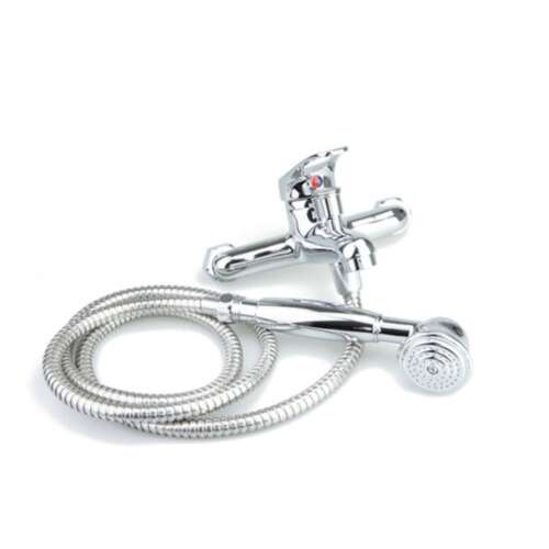 Króm fürdőszobai csaptelep zuhanyfejjel és tömlővel