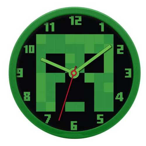 Minecraft Creeper Wall Clock, 25cm, green and black, round, kids room decor
