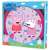 Peppa Pig Wanduhr mit Peppa und ihrer Freundin Suzy Schaf beim Seilspringen, rosa Rahmen, lila Hintergrund mit Sternen und Herzen, in der Box
