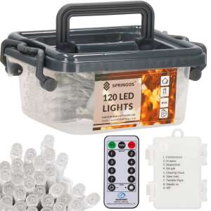 Springos 120 lumini LED, pentru uz interior și exterior, cronometru, telecomandă, 8 funcții, alb rece - Crăciun