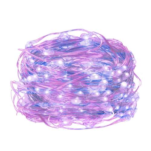 Springos 100 LED Kupferdraht Lichterkette, rosa und blau, batteriebetrieben