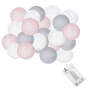 Lumini decorative cu bile din bumbac Springos, 30 LED, roz, alb, gri - Crăciun