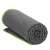 Springos quick-drying towel in grey with green trim, rolled up