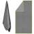 Springos quick-drying towel in gray with green trim, hanging and unfolded