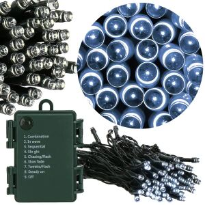 Springos battery operated LED string lights with 8 function controller and close up of diodes - Christmas
