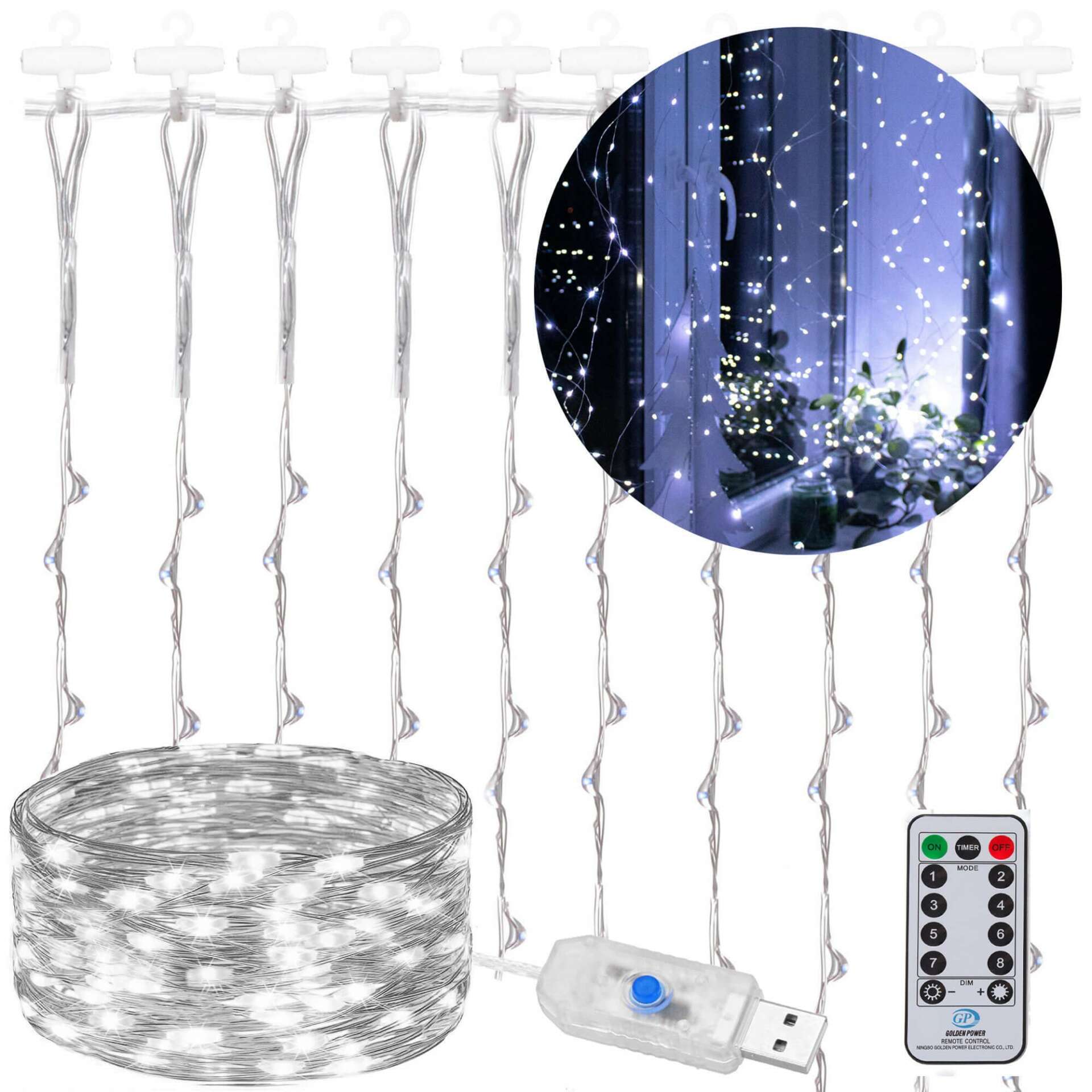E-shop Závesová svetelná girlanda 300 LED, 3x3m, pre vnútorné použitie,...