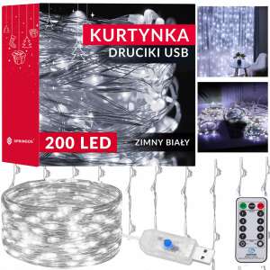 Springos 200 LED USB závesné svetlá, Biela, s diaľkovým ovládaním - Springos