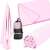 Springos quick-drying towel in pink, with a carrying bag and rolled up