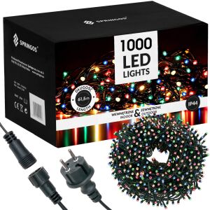 Springos 1000 LED színes karácsonyi fények dobozban hálózati adapterrel - Springos Fényfüzér