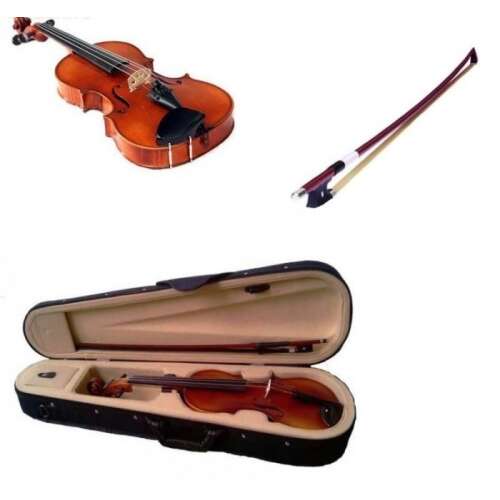 3/4 size violin with bow, case, and rosin
