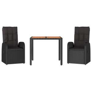 Black polyrattan garden dining set with cushions, 3 pieces, Balena - Garden Set
