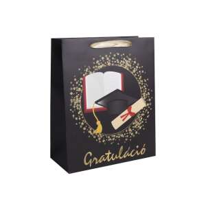 Schwarze Geschenktasche zum Abschluss mit goldenem Glitzer und einem Design mit Abschlusscap, Buch und Diplom - Kunst & Hobby