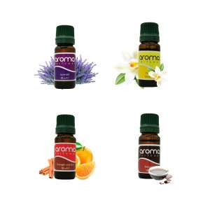 Set de uleiuri esențiale Aroma Perfumes, 4 x 10 ml sticle, lavandă, vanilie, balsam, portocală și scorțișoară - Ulei esențial