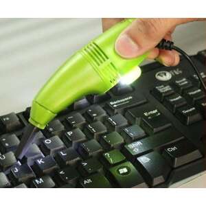 USB mini vacuum cleaner for keyboard and laptop, green, cleaning crumbs and dust, with brush attachments - Computer Cleaning Supply