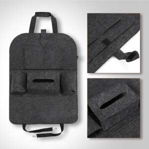 Dark gray felt car seat back organizer with multiple pockets, cup holders, and tissue holder - Car Organizer