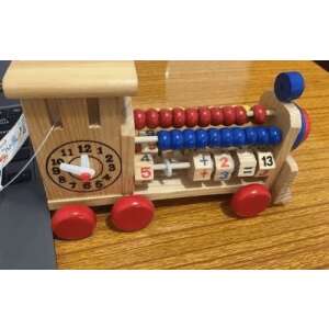 Jucărie de tren din lemn cu ceas, abac și numere pentru copii pentru a învăța să numere și timpul - Jocuri educative pentru școlari