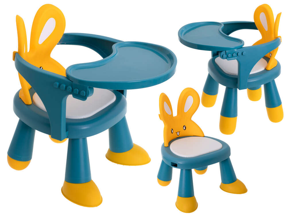 Multifunkcionális etető és játék asztal székkel - Nyuszi - kék