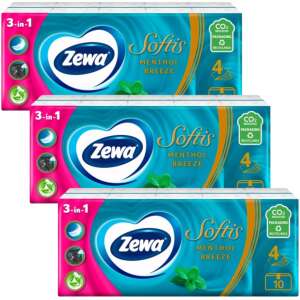 Zewa Softis Menthol Breeze 4-ply tissues, 3 packs of 10 tissues - Household paper products