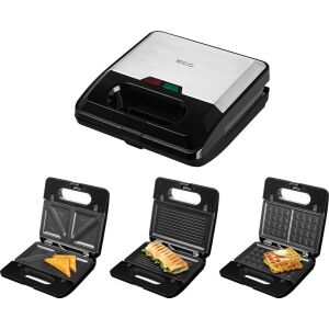 ECG 3-in-1 sandwich, panini, and waffle maker with examples - ECG Sandwich Maker
