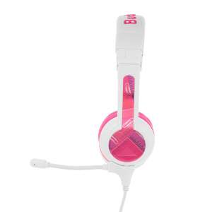 BuddyPhones School+ wired headphones for kids in pink, featuring a microphone and volume limiting technology - Peripheral
