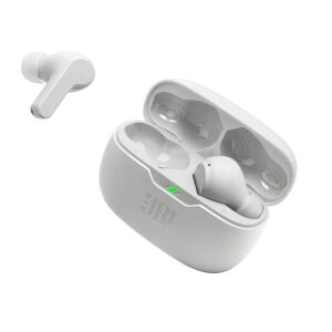 JBL Wave Beam white true wireless earbuds with charging case - Headphone and Bluetooth Speaker