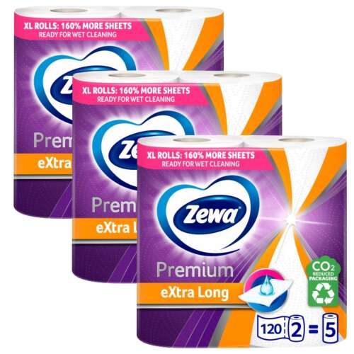 Zewa Premium Extra Long Plus 2-vrstvové papierové uteráky pre domácnosť 3x2 kotúče