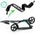 Soke City foldable scooter with double brake system in black and turquoise color, with a carrying strap