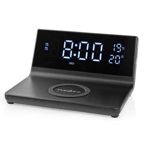 Încărcător fără fir pentru ceas de alarmă | Standard Qi | 5 / 7,5 / 10 / 15 W | Conector USB-A | 2 timpi de alarmă | Funcția Snooze